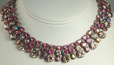 Sophisticated Unsigned SCHREINER Pink Rhinestone Bib Necklace