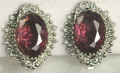 Beautiful Vintage Amethyst Glass Clip- on Earrings