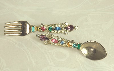 Rhinestone Studded Spoon and Fork Pins~  BOOK PIECE