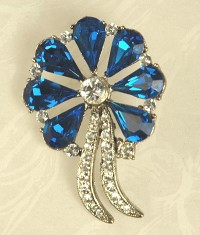 WEISS Vintage Brilliant Blue and Clear Rhinestone Brooch