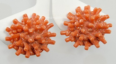 Funky Vintage Faux Coral Earrings Signed MADE in WESTERN GERMANY