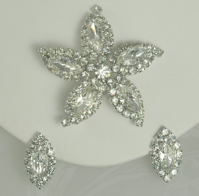 Magnificent Clear Rhinestone Starfish Brooch and Earring Set Signed SHERMAN