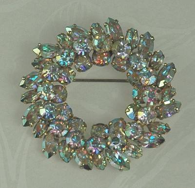 Classic SHERMAN Aurora Borealis Rhinestone Circle Brooch