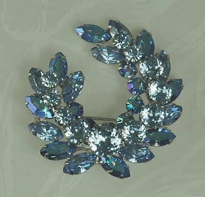 Wreath Brooch in Brilliant Blues Signed SHERMAN