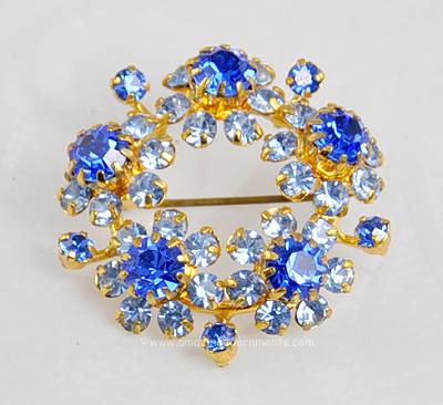 Spectacular Vintage Signed AUSTRIA Rhinestone Flower Pin in Blues