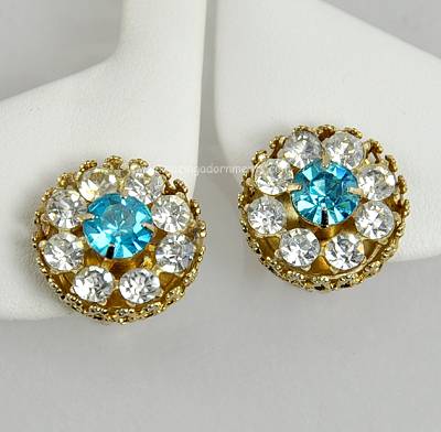 Breathtaking Vintage Blue and Clear Rhinestone Earrings Signed CORO