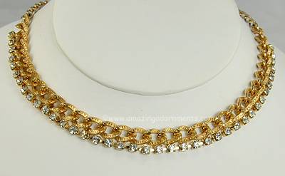 Sporty Vintage Clear Rhinestone and Heavy Chain Necklace