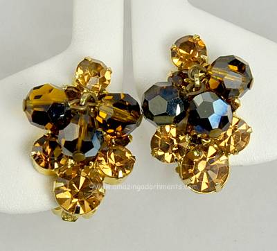 Brilliant Vintage Amber Rhinestone and Crystal Dangle Earrings from DELIZZA and ELSTER