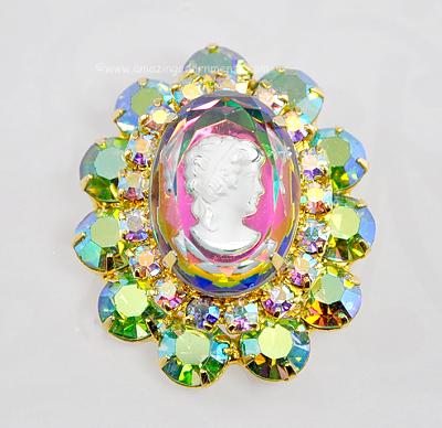 Fancy 1960s Cameo Brooch with Rhinestones from DELIZZA& ELSTER~ BOOK PIECE
