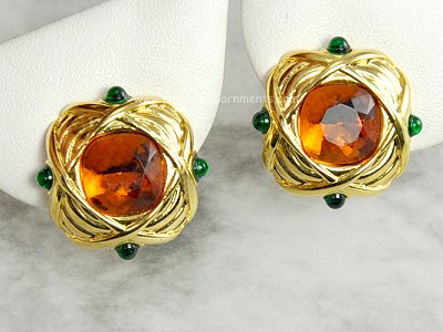 Lavish Signed NOLAN MILLER Amber Glass Earrings