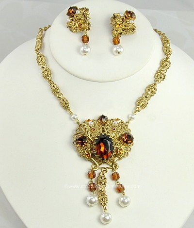 Intricate Vintage Necklace and Earring Set Signed W. GERMANY