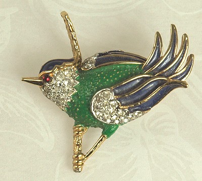 Scarce Signed PANETTA Enamel and Pave Rhinestone Bird Figural Pin