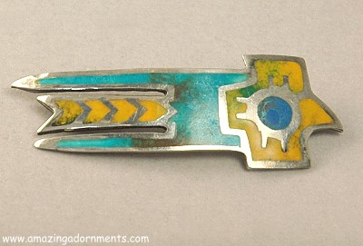 Enamel and Stone on Sterling Pin Signed LAFFI PERU