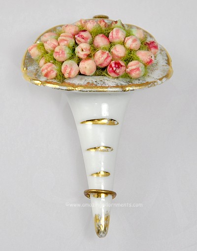 Outstanding Painted Porcelain Floral Bouquet Pin Signed LIMOGES FRANCE