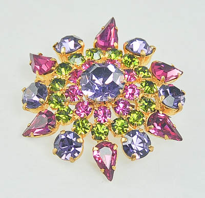 Colorful Vintage Rhinestone Brooch Signed MADE IN AUSTRIA