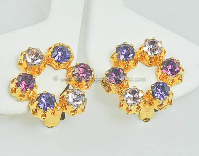 Vintage Signed AUSTRIA Rhinestone Earrings in Three Shades of Purple