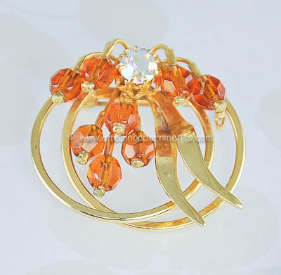 Vintage Topaz Crystal Retro Brooch Signed AUSTRIA