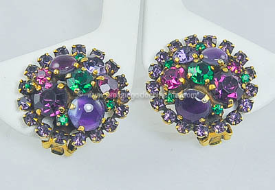 Alluring Vintage Shades of Purple and Green Rhinestone Earrings Signed WEISS