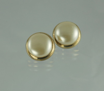 CROWN TRIFARI  Clip Earrings with Large Faux Pearl Domed Center