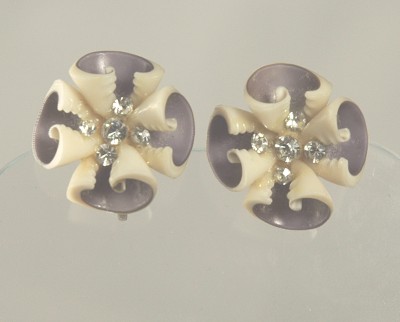 From the 1940s -Shell and Rhinestone Screw- on Earrings