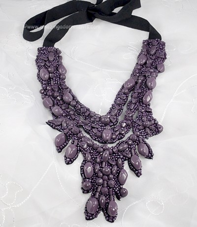 VERA WANG Lavender Label Hand Beaded Head Turning Bow Collar Necklace