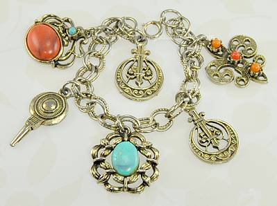 Chunky Vintage Heraldic Themed Charm Bracelet with Stones