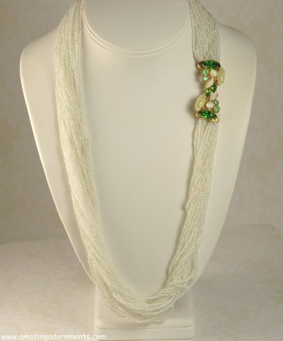 Sensational Multi- Strand Glass Bead Necklace with Rhinestone Clasp