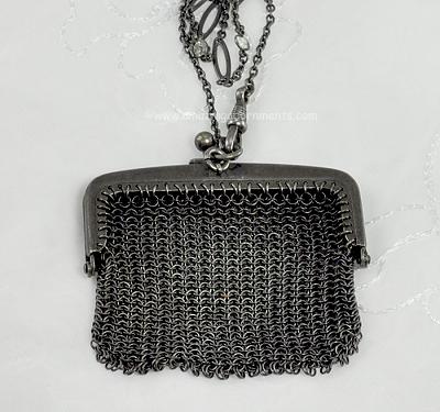 Vintage Genuine Gunmetal Mesh Tiny Purse with Stones Made in France