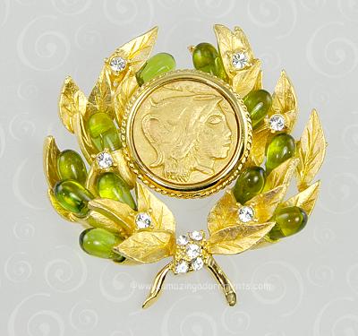 Breathtaking Dimensional Laurel Wreath with Glass and Rhinestones Signed JBK