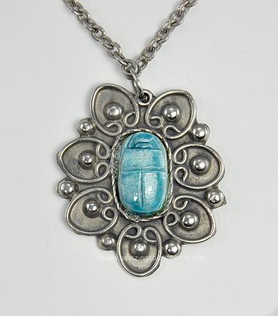 Fanciful Unsigned Vintage Scarab Pendant Necklace