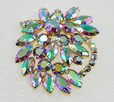 Incredible Vintage Purple Aurora Borealis Rhinestone Brooch Signed WEISS