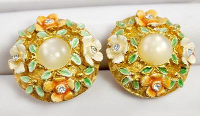 Gorgeous Vintage Enamel Flower and Rhinestone Cufflinks Signed BSK MY FAIR LADY ~ BOOK PIECE