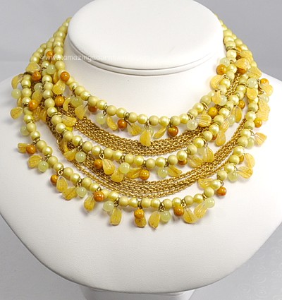 Stupendous 11 Strand Bead, Chain and Stone Necklace Signed KRAMER