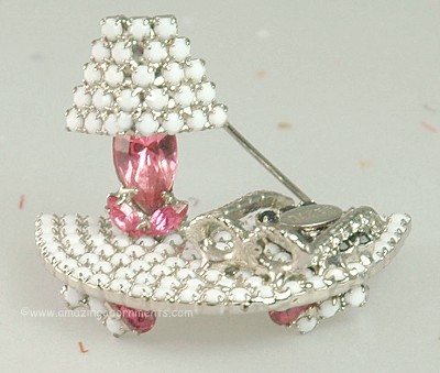 Whimsical Dressing Table Vanity Swarovski Crystal Pin Signed DOROTHY BAUER