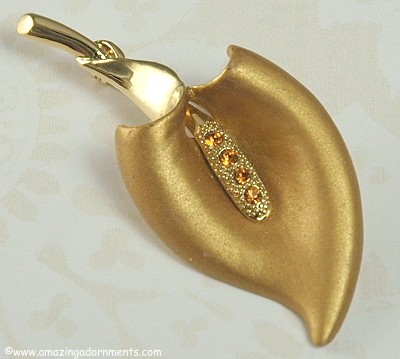Graceful Satin Finished Lily Pin with Light Topaz Rhinestones