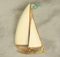 SWOBODA Ivory Stone and Turquoise Sailboat Brooch