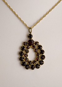 Sizzling Garnet Colored Glass Pendant Necklace Signed CZECHOSLOVAKIA