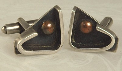 Modernist Sterling and Copper Abstract Cufflinks Signed SAM KRAMER