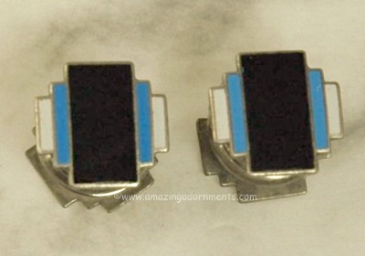 Jazzy Art Deco Enamel Snap Cufflinks Signed BAER and WILDE from 1923