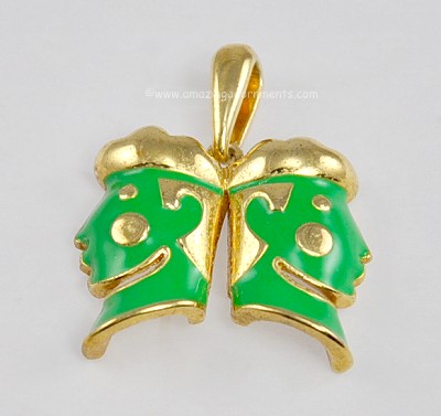 Signed BOB MACKIE Green Enamel Double Face Pendant