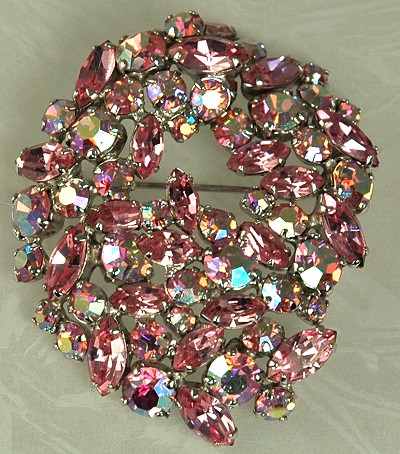 Glowing GUSTAVE SHERMAN Layered Rhinestone Brooch in Pink