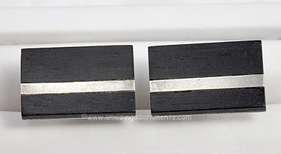 Mid- twentieth Century Modernist Sterling and Wood Cufflinks Signed ESTHER LEWITTES
