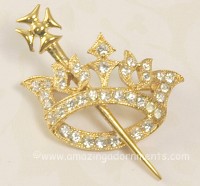 Dignified Crown and Scepter Pin with Rhinestones Signed ORA