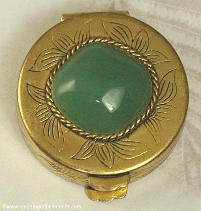 Vintage Trinket, Ring or Pill Holder with Green Cabochon