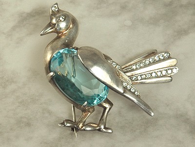 Vintage REJA Sterling, Rhinestone and Glass Figural Brooch