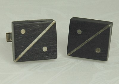 Vintage Teak and Sterling Silver Modernist Cuff Links