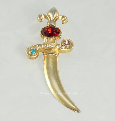 Iconic Vintage Dagger Fighting Knife Brooch with Rhinestones