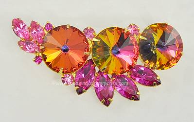 Vintage DELIZZA and ELSTER Heliotrope Rivoli and Pink Rhinestone Swag Brooch