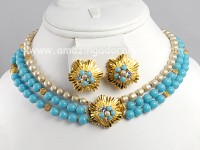 Vintage Signed DEMARIO Triple Strand Beaded Necklace and Earring Set