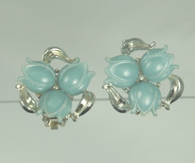 Blue Thermoplastic Molded Floral Ear Clips